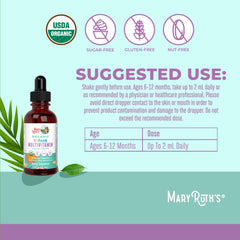 MaryRuth Organics orange-vanilla flavor aids gentle infant supplementation.