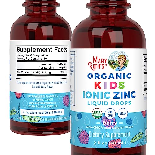 MaryRuth Organics zinc packaging with berry flavor information.