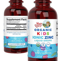 MaryRuth Organics zinc packaging with berry flavor information.