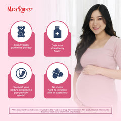 Two strawberry-flavored MaryRuth Organics Prenatal Gummies
