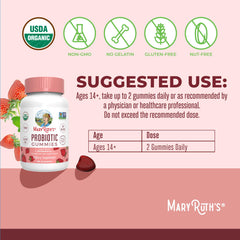 Close-up of MaryRuth Organics probiotic gummies label