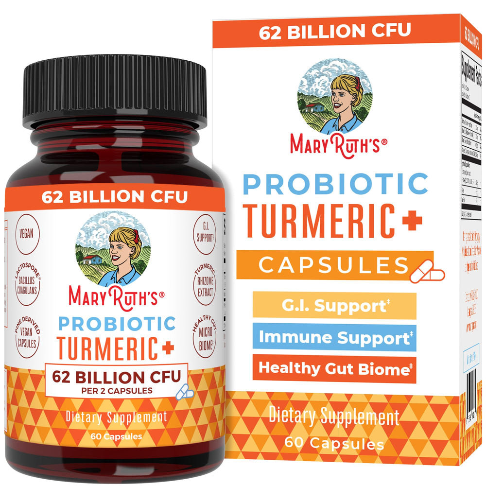 Front view of MaryRuth Organics Probiotic Turmeric + GI Support bottle