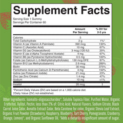 Nutrition facts panel for the toddler multivitamin gummies