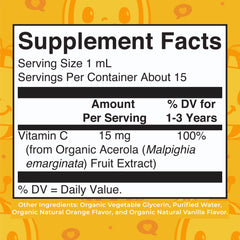 Ingredient list including organic non-GMO vegan glycerin and purified water