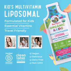 Vegan and Non-GMO symbols on MaryRuth Kids Multivitamin packaging
