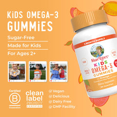 MaryRuth Organics Kids Omega-3 Gummies packaging and bottle in a bright display.