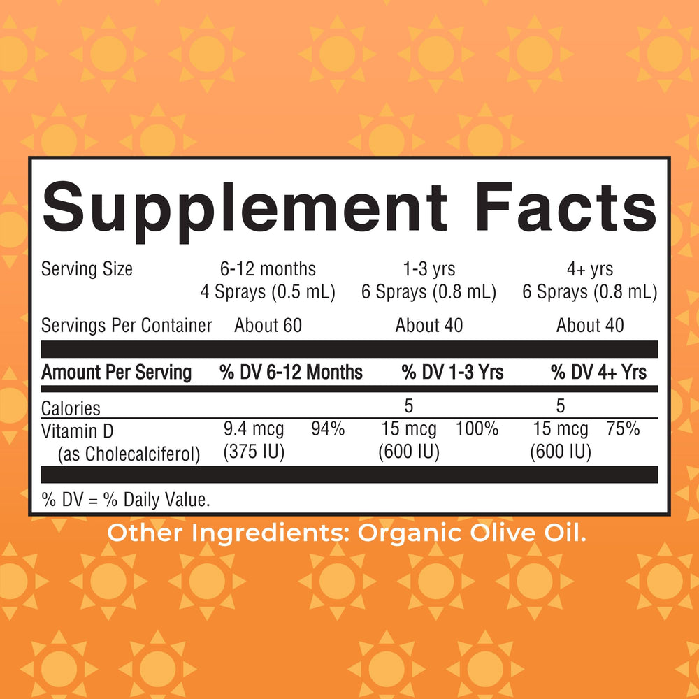 Close-up of Vitamin D3 spray label showing USDA Organic and vegan claims