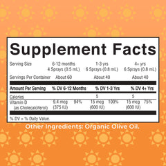 Close-up of Vitamin D3 spray label showing USDA Organic and vegan claims