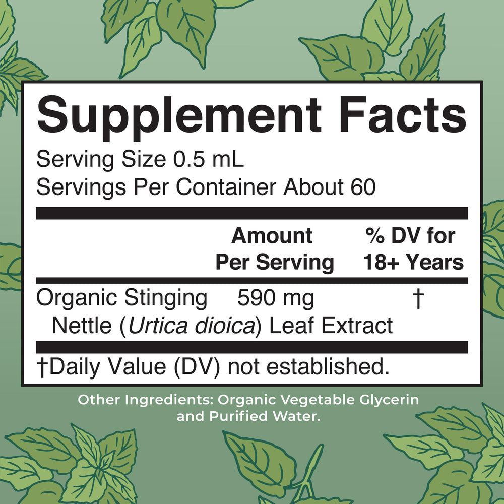 Close-up of MaryRuth nettle drops bottle with label