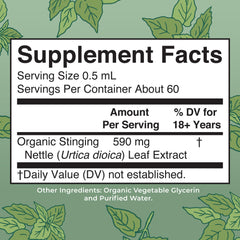 Close-up of MaryRuth nettle drops bottle with label