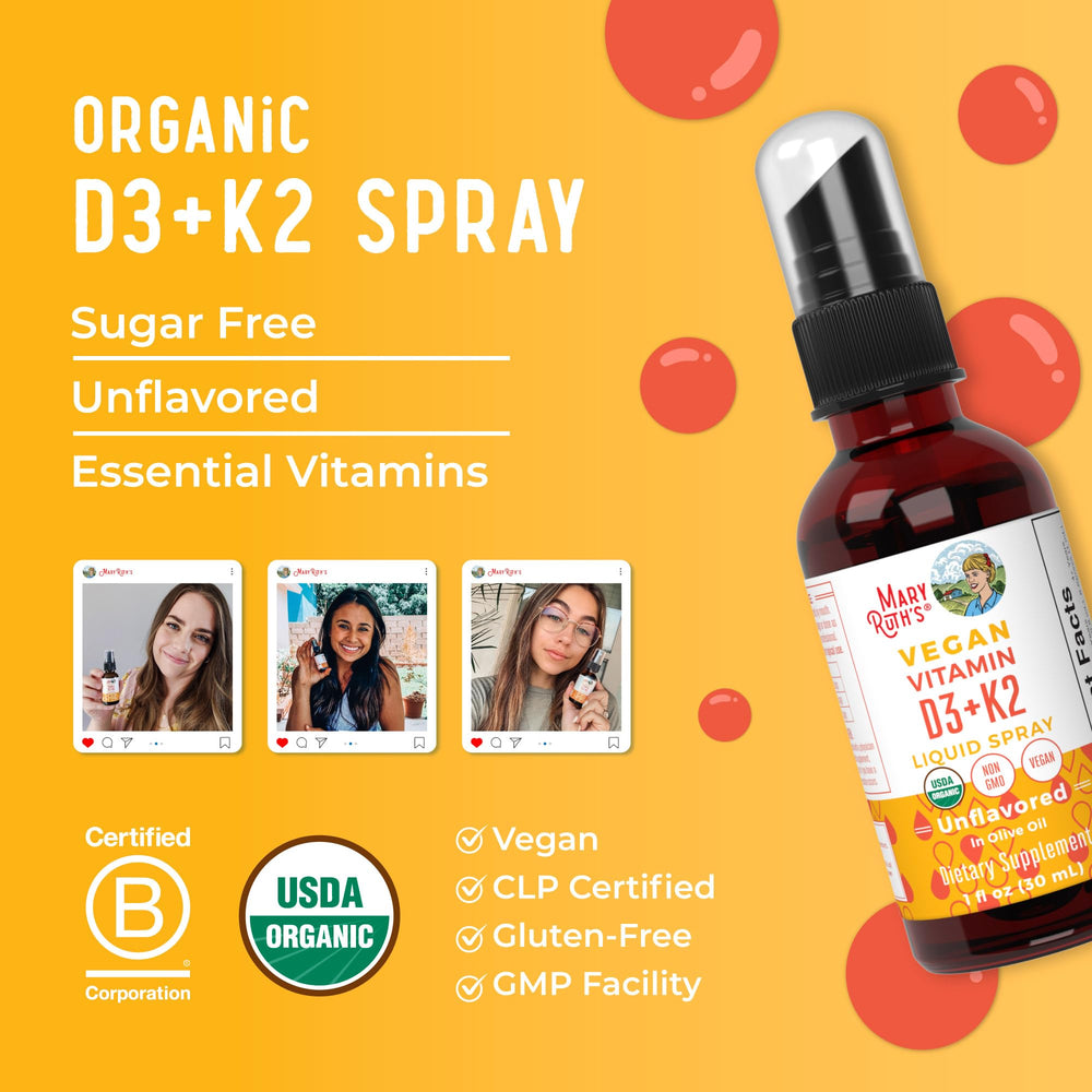 Non-GMO and gluten-free MaryRuth's D3 K2 spray