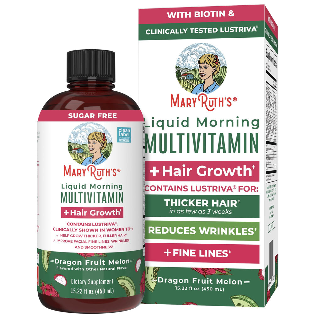 Front view of MaryRuth's Liquid Multivitamin + Hair Growth bottle