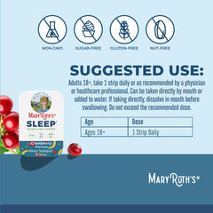 Close-up of cranberry sleep dissolving strip on tongue