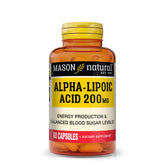 Mason Natural Alpha Lipoic Acid 200 mg bottle displayed on counter for daily energy support.