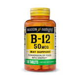 Front view of Mason Natural Vitamin B12 50 mcg with calcium 100 tablets pack