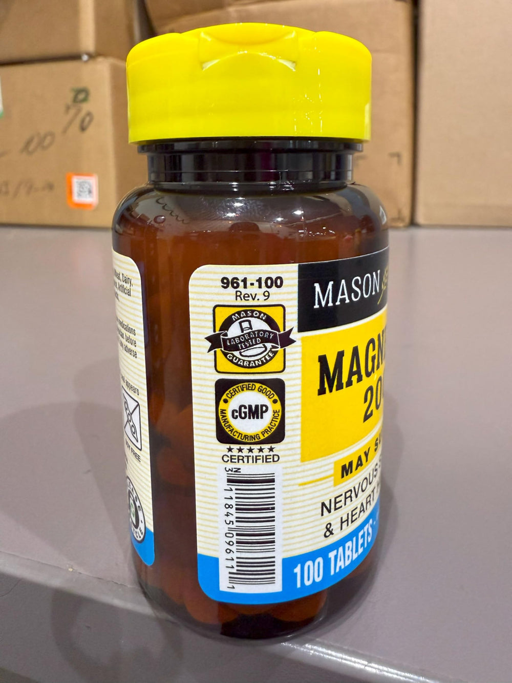 Close-up of magnesium tablets/capsules