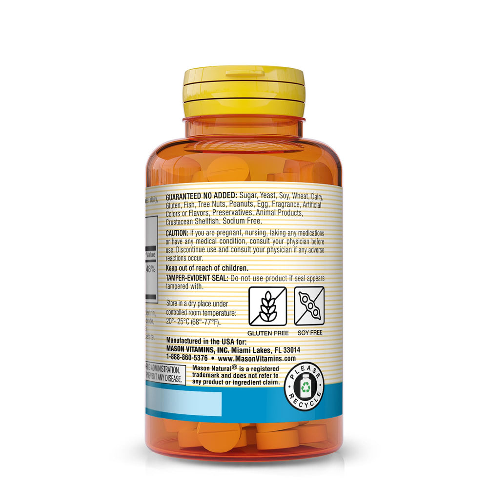 Mason Natural Magnesium 200 mg bottle label with nutrition facts