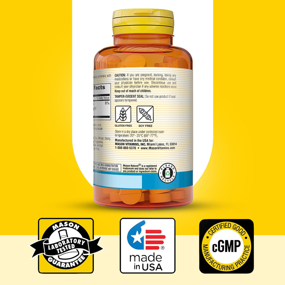 Packaged 100-day supply of Mason Natural Magnesium Gluconate 550 mg