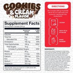 Serving suggestion showing scoop of Mass Gainer Cookies and Cream