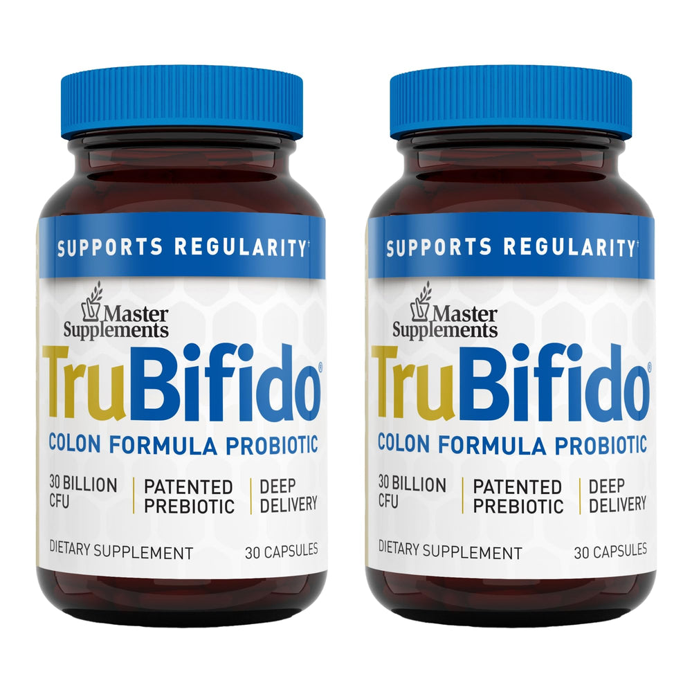 Front view of Master Supplements TruBifido probiotic bottle