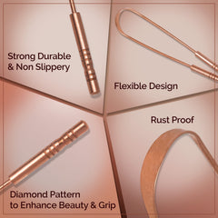 Close-up of the ergonomic U-shaped copper tongue scraper design