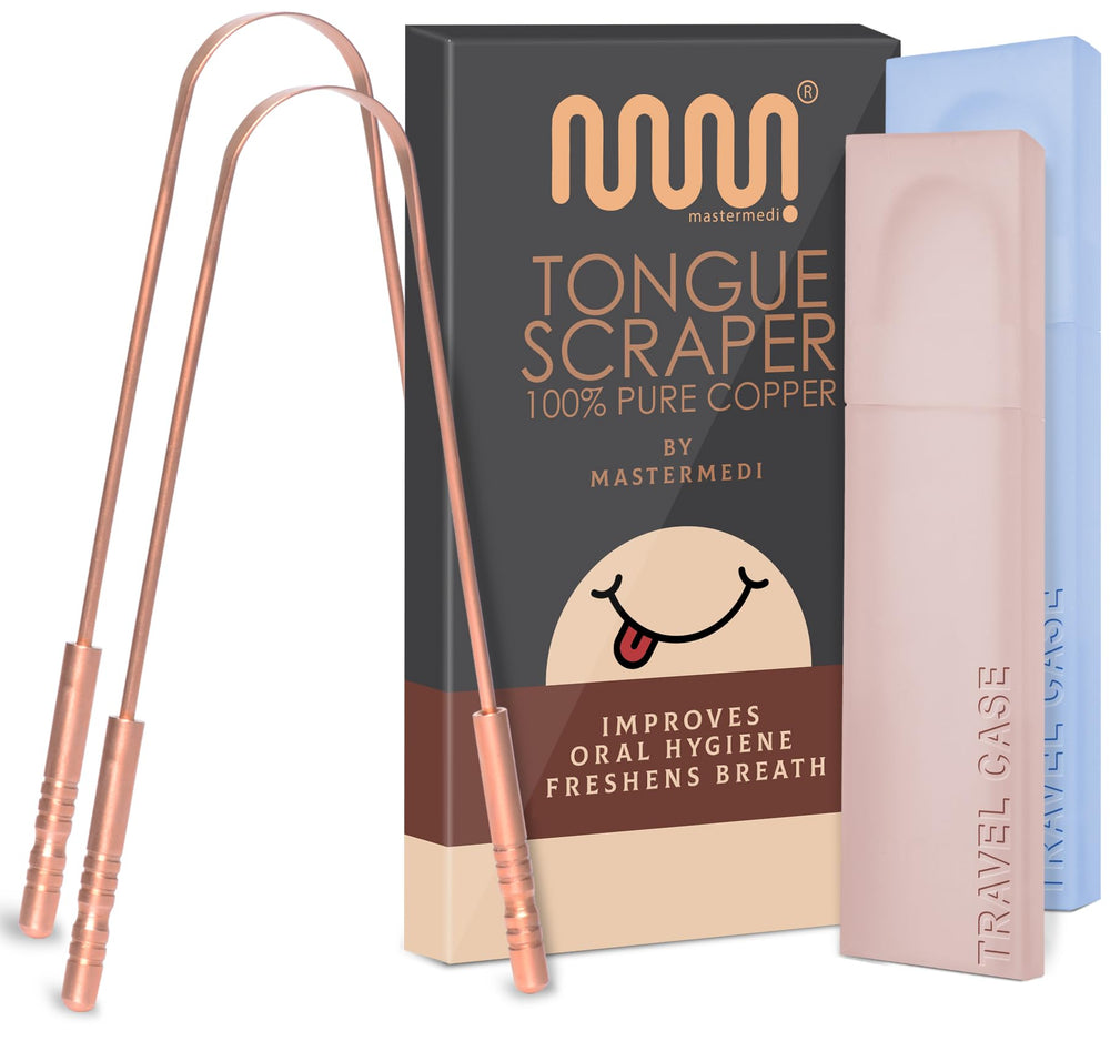 MasterMedi copper tongue scraper set of 2 with travel cases