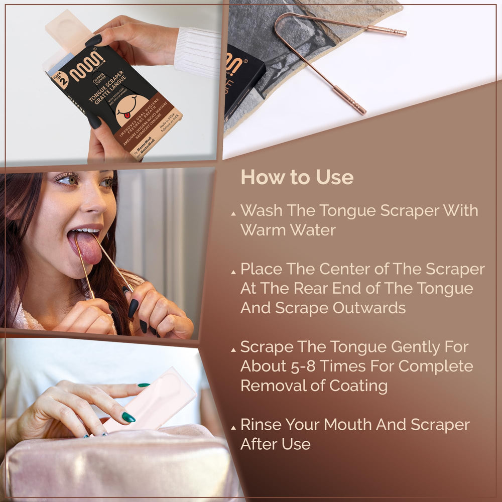 Copper tongue scraper with travel case for adults