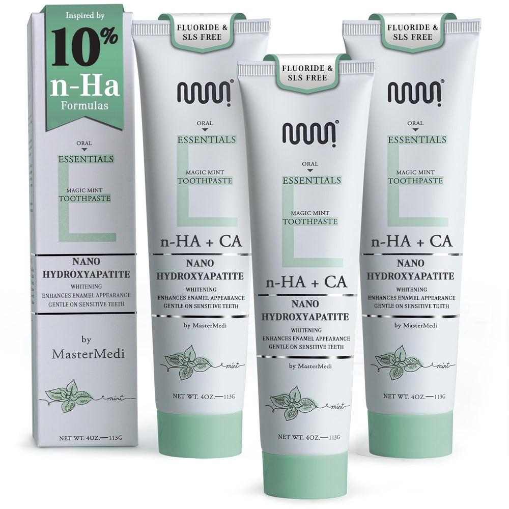 Front view of MasterMedi Nano Hydroxyapatite Toothpaste 4 Oz Pack of 3