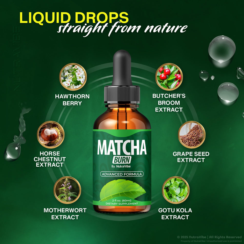 Graphic showing customer review snippet for Matcha Burn Drops