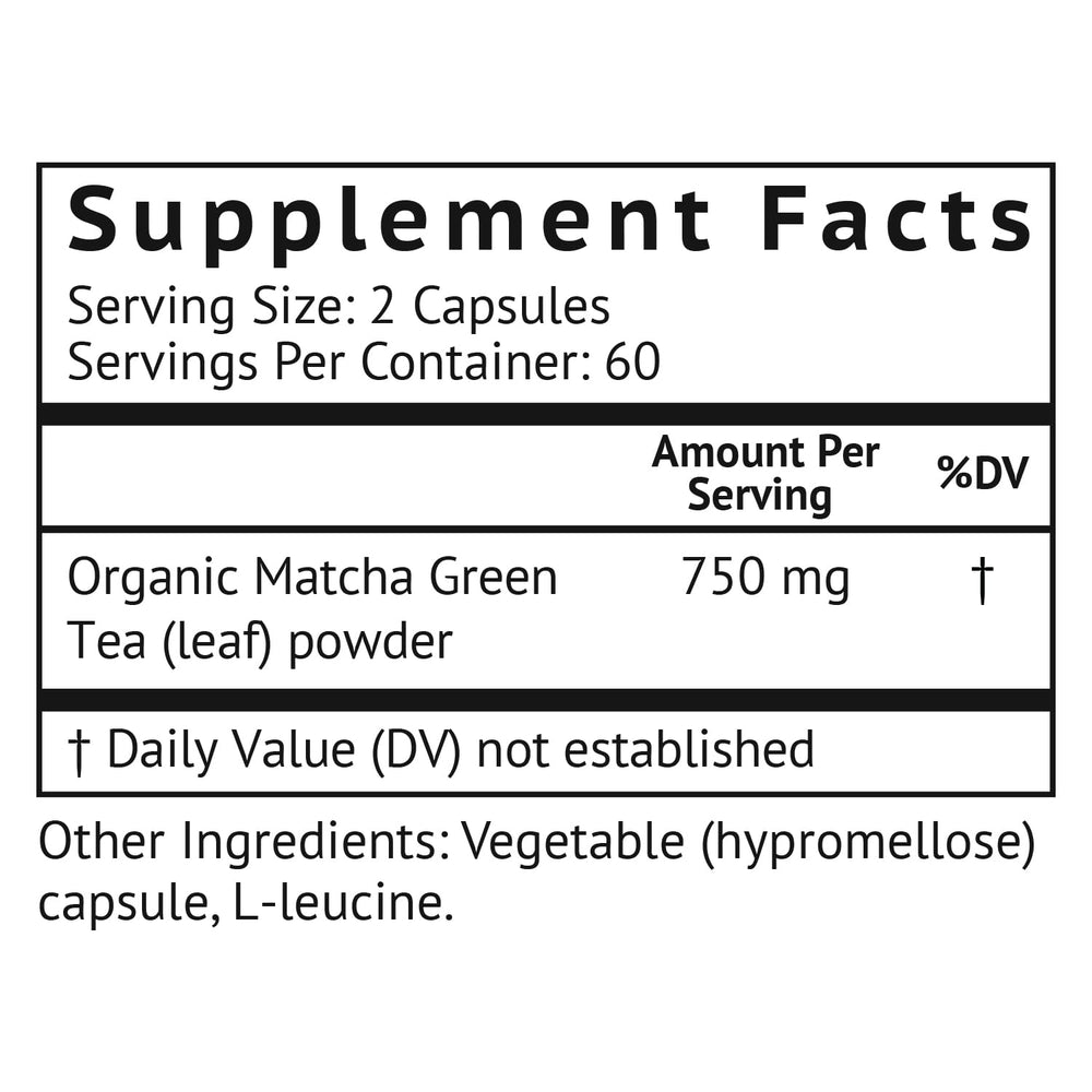Close-up of MATCHAMAX Organic Japanese Matcha Capsules bottle label