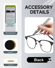 Finished matte black eyeglass frame after touch-up