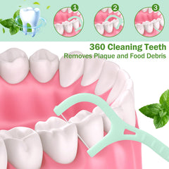 2-in-1 tooth stick and floss pick in use between teeth