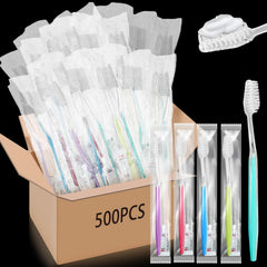 Maxcheck 500 sets disposable toothbrushes with toothpaste bulk pack, individually wrapped