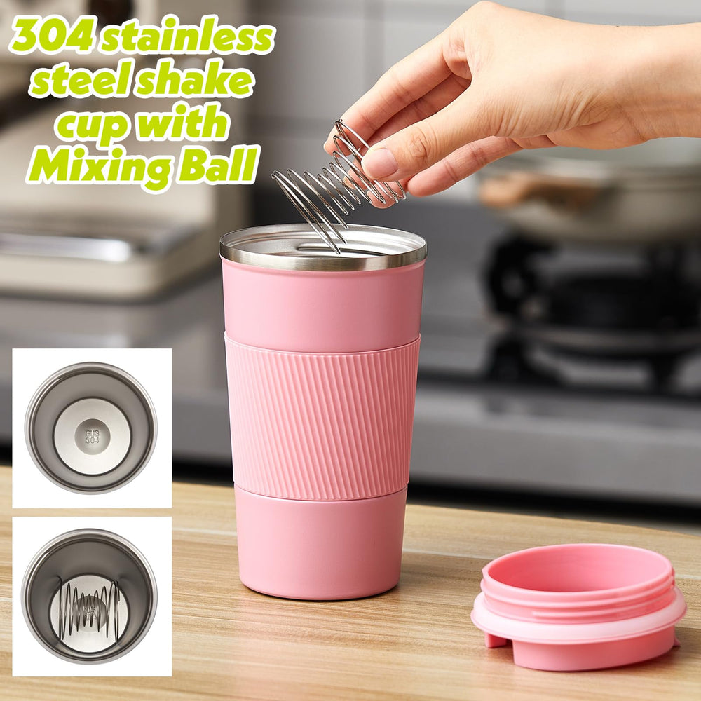Maxdot stainless shaker pink side view highlights durable insulated bottle.