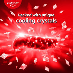Close-up of the smooth red gel texture of MaxFresh toothpaste