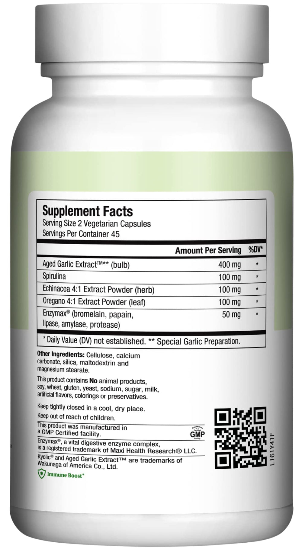 Aged garlic capsules with spirulina, echinacea, oregano and Enzymax ingredients