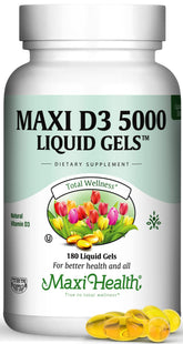 Maxi Health D3 5000 IU Liquid Gels bottle front