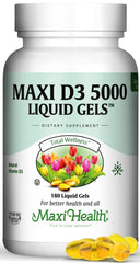 Maxi Health D3 5000 IU Liquid Gels bottle front
