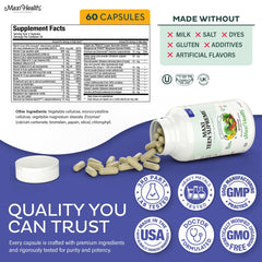 Maxi Health enzyme graphic illustrating digestive enzyme support for better absorption