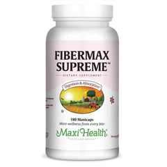 Maxi Health frasco frontal de Fibermax Supreme mostrando etiqueta clara y beneficios