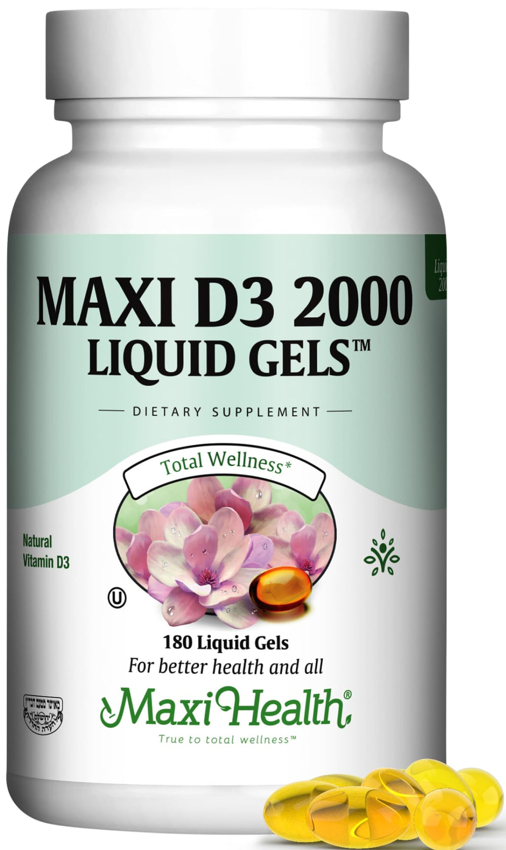Maxi Health Kosher Vitamin D3 2000IU liquid gel bottle label