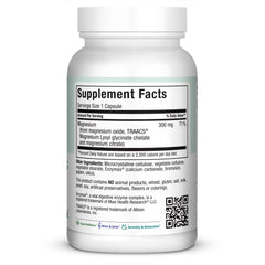 Label showing product name and details for Maxi Health Magnesium Capsules