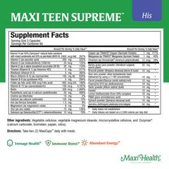 Back of Maxi Health Teen Boys multivitamin bottle with details