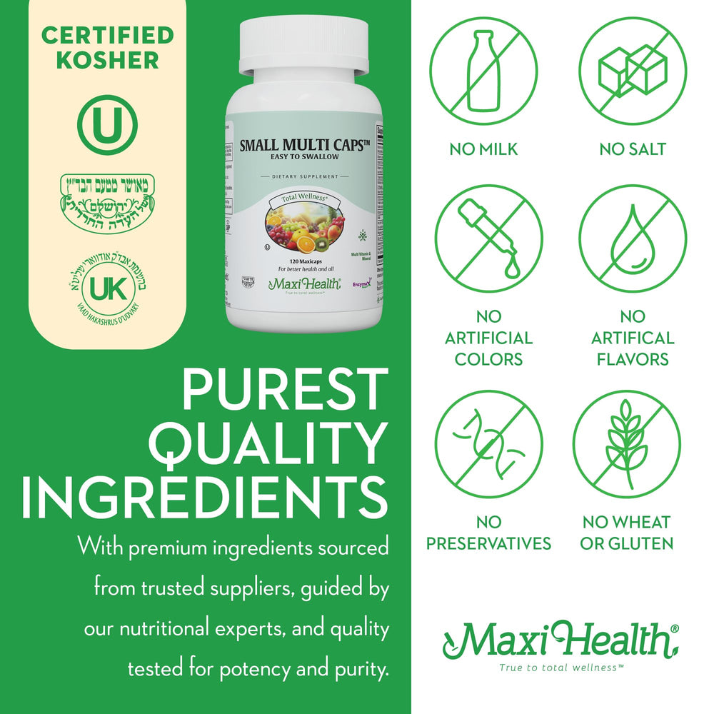 Ingredients and supplement facts panel for Maxi Health Multivitamin