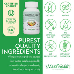 Ingredients and supplement facts panel for Maxi Health Multivitamin