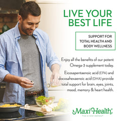 Label showing 360mg EPA and 240mg DHA per serving