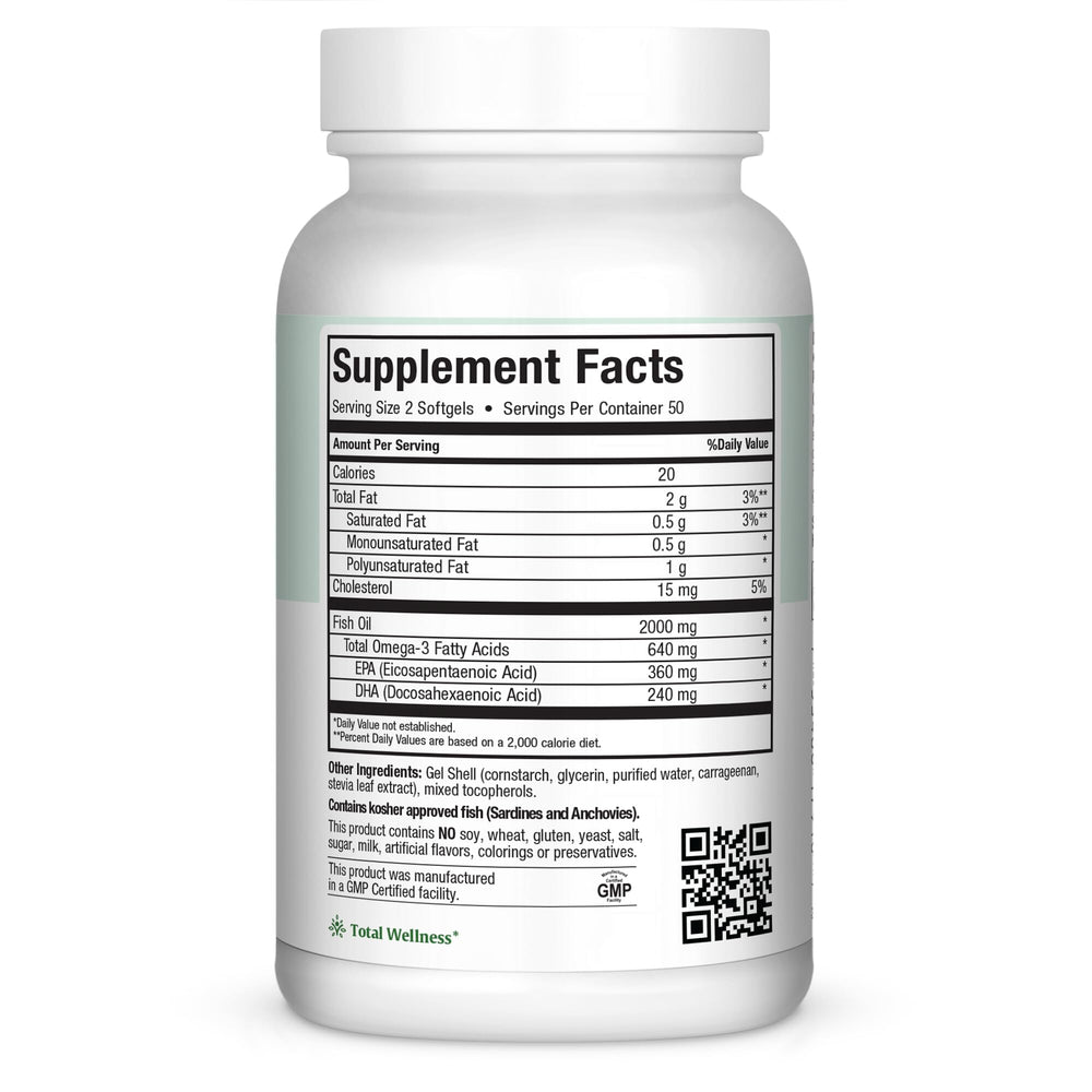 Certified kosher and allergen-free omega-3 supplement label