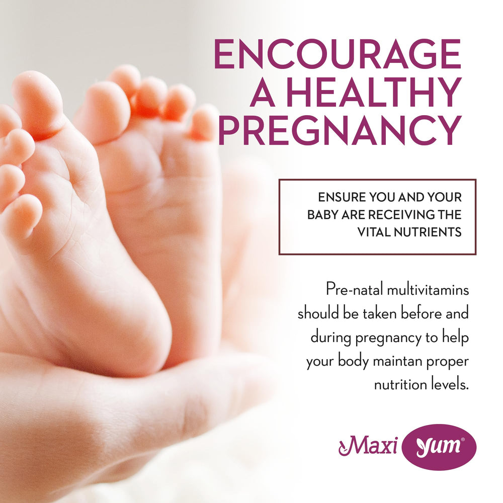 Prenatal vitamins with iron and folic acid for fetal development