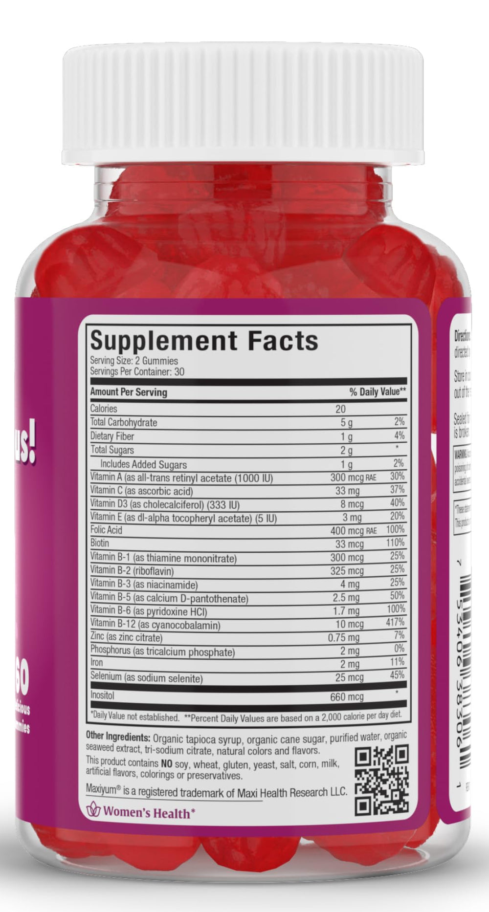 Ingredients and vitamins in Maxi Health prenatal gummies