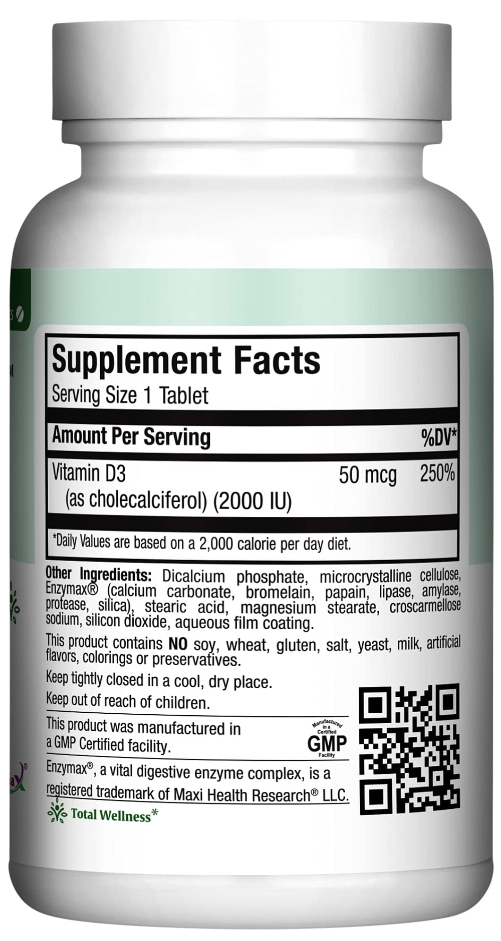 90-tablet bottle of Maxi-Health Vitamin D3 2000 IU